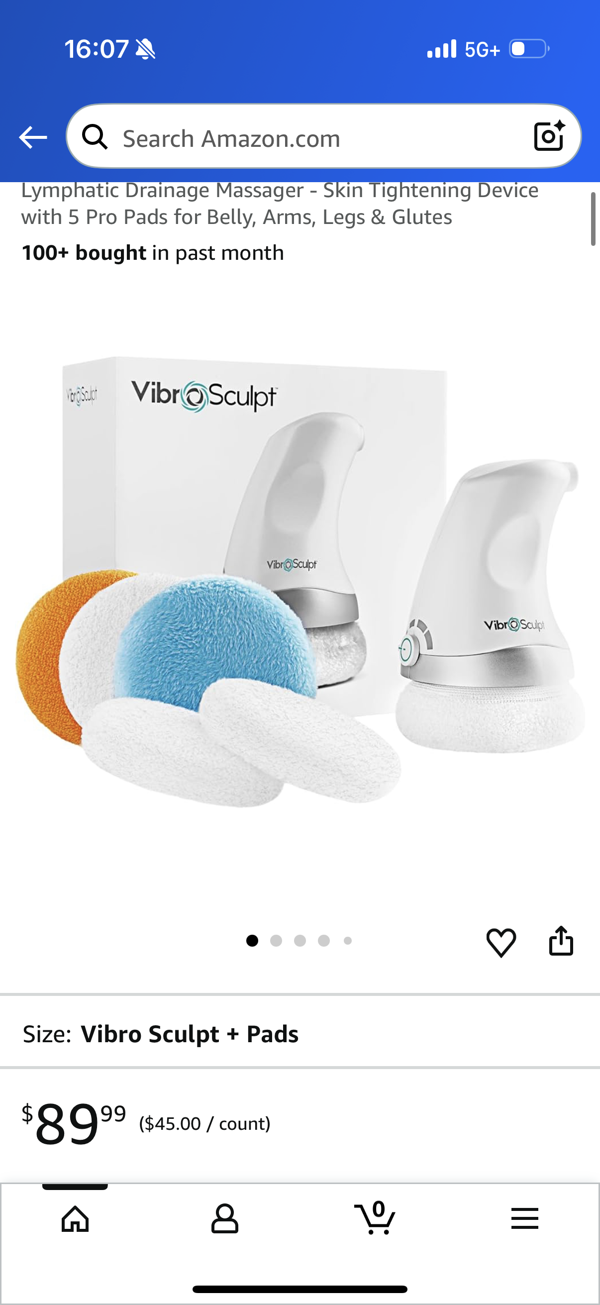 Vibro Sculpt 1.0 Body Sculpting Machine - Handheld Lymphatic Drainage Massager - Skin Tightening Device with 5 Pro Pads for Belly, Arms, Legs & Glutes