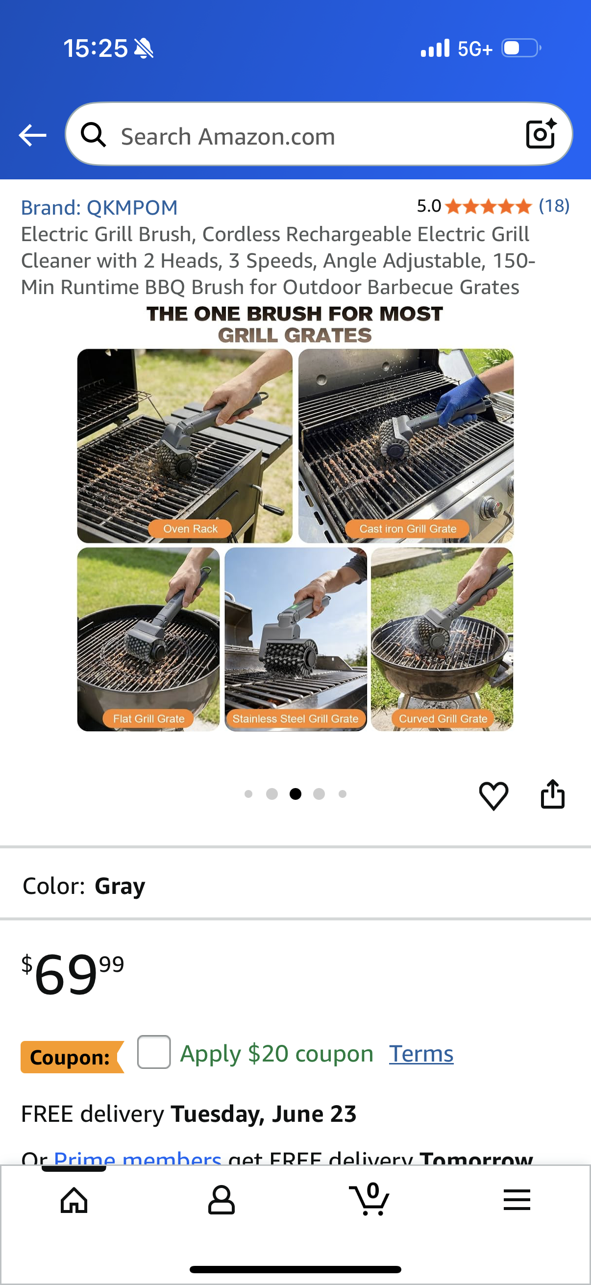 Electric Grill Brush, Cordless Rechargeable Electric Grill Cleaner with 2 Heads, 3 Speeds, Angle Adjustable, 150-Min Runtime BBQ Brush for Outdoor Barbecue Grates
