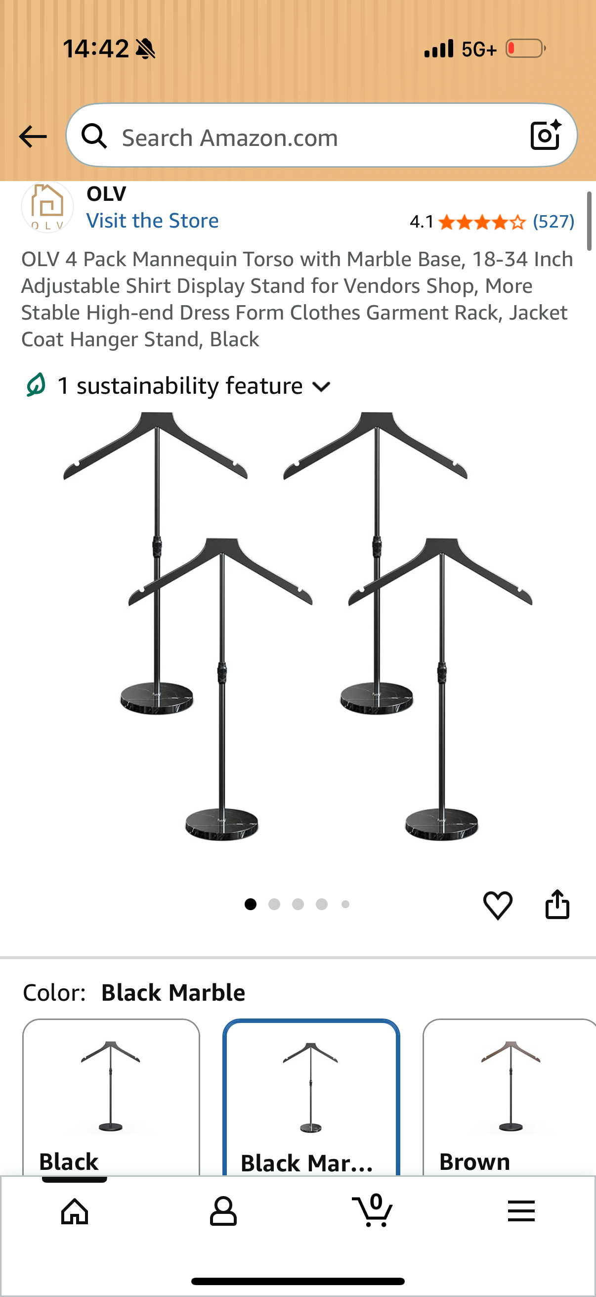 OLV 4 Pack Mannequin Torso with Marble Base, 18-34 Inch Adjustable Shirt Display Stand for Vendors Shop, More Stable High-end Dress Form Clothes Garment Rack, Jacket Coat Hanger Stand, Black