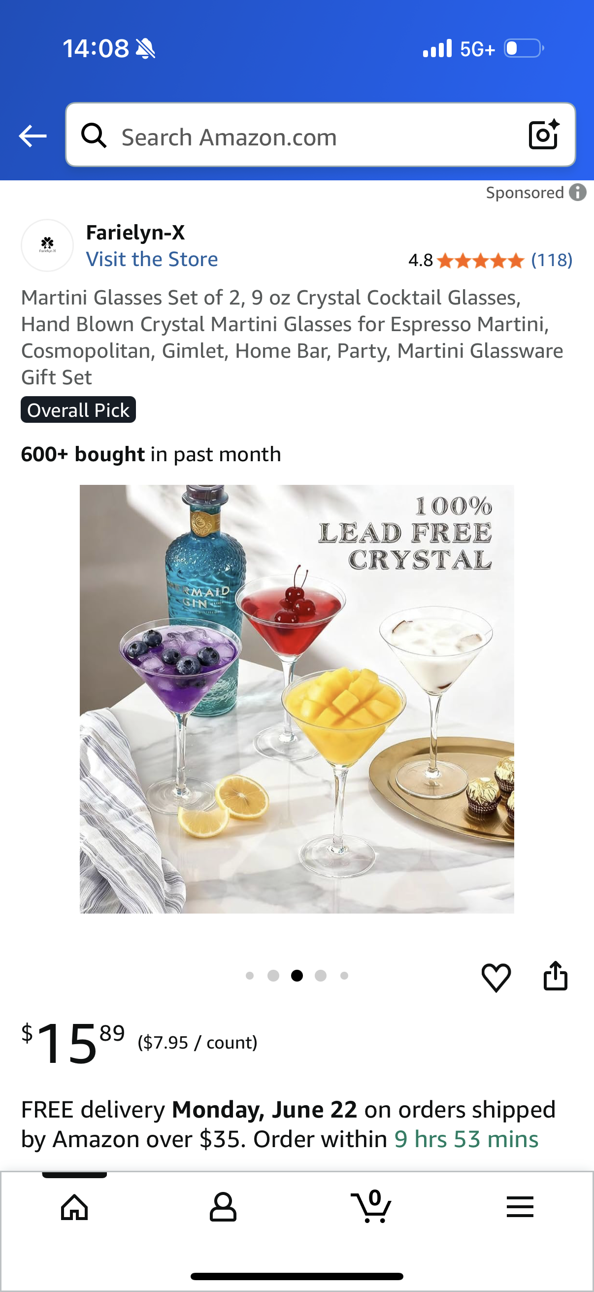 Martini Glasses Set of 2, 9 oz Crystal Cocktail Glasses, Hand Blown Crystal Martini Glasses for Espresso Martini, Cosmopolitan, Gimlet, Home Bar, Party, Martini Glassware Gift Set