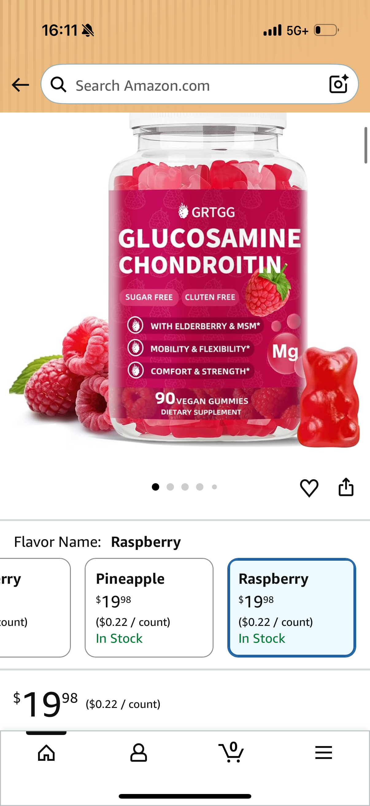 Glucosamine Chondroitin Gummies with MSM & Elderberry Extra Strength 3000MG - Joint Support, Antioxidant Immune Support Supplement for Adults, Men & Women - 60 Raspberry Gummies BB: 10/2026