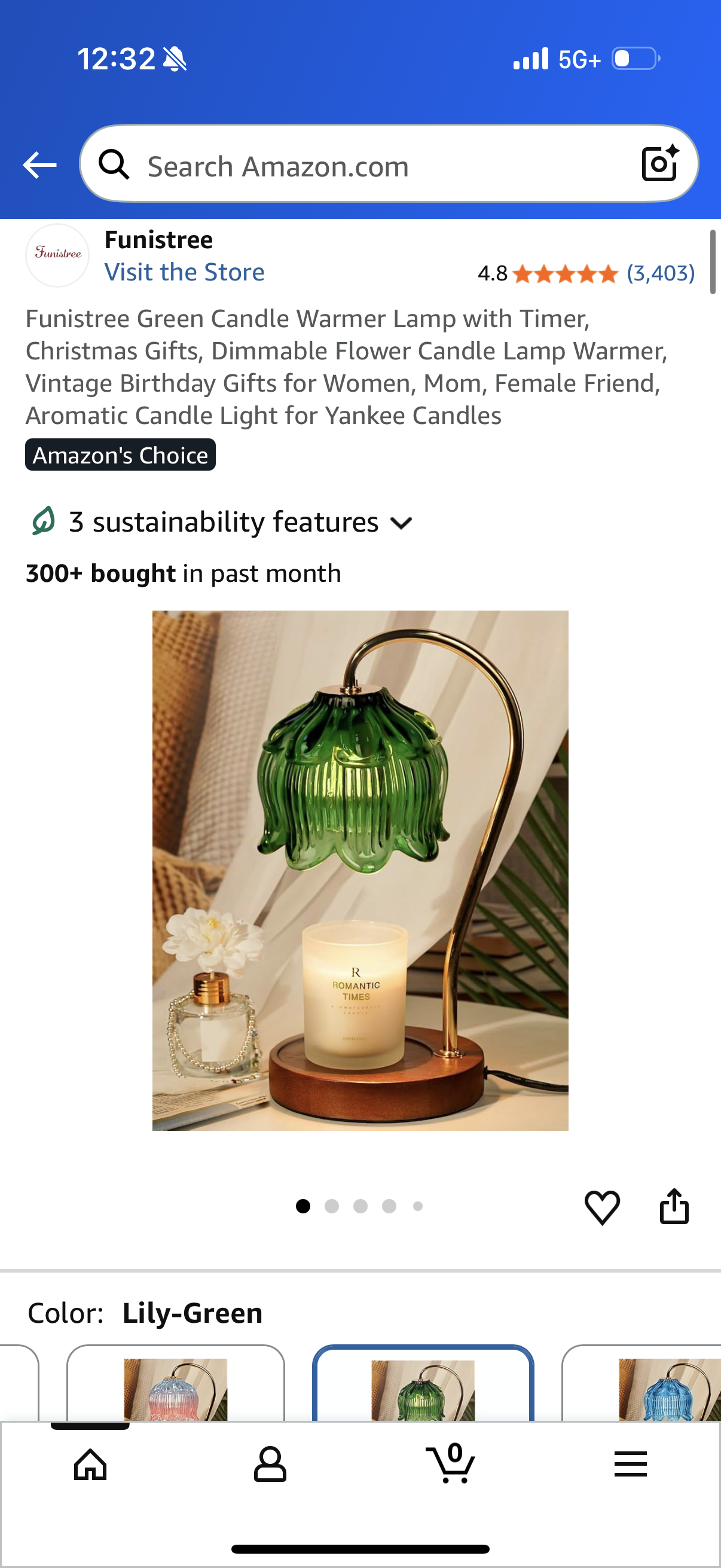 Funistree Green Candle Warmer Lamp with Timer, Christmas Gifts, Dimmable Flower Candle Lamp Warmer, Vintage Birthday Gifts for Women, Mom, Female Friend, Aromatic Candle Light for Yankee Candles