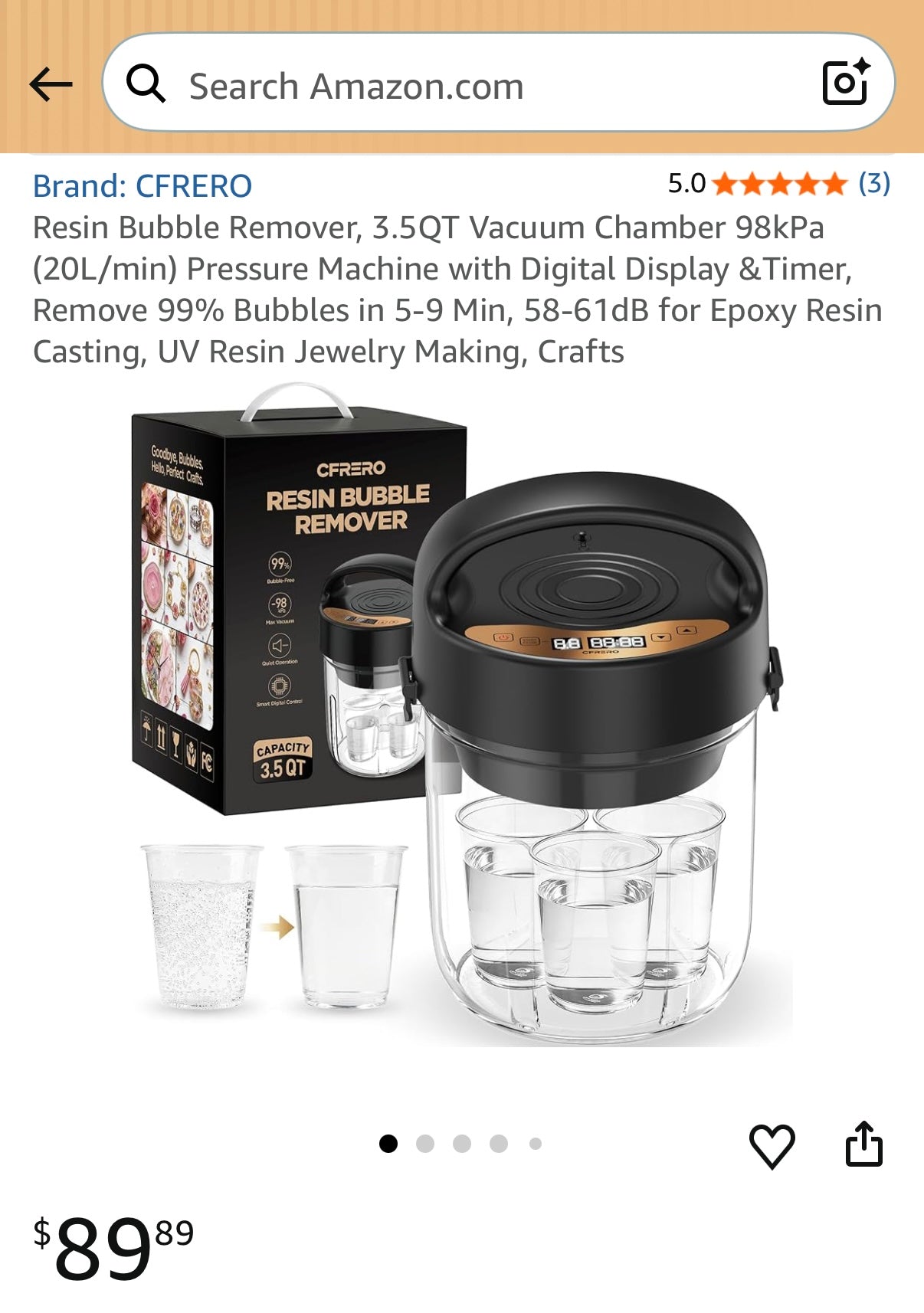 Resin Bubble Remover, 3.5QT Vacuum Chamber 98kPa (20L/min) Pressure Machine with Digital Display & Timer, Remove 99% Bubbles in 5-9 Min, 58-61dB for Epoxy Resin Casting, UV Resin Jewelry Making, Crafts