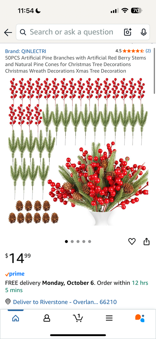 Artificial Pine Branches With Berry Stems