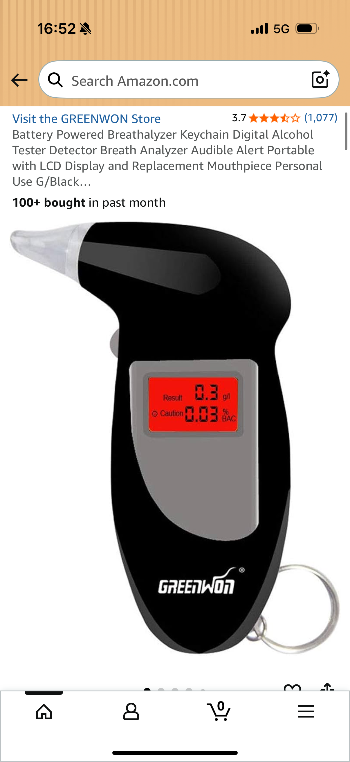 Battery Powered Breathalyzer Keychain Digital Alcohol Tester Detector Breath Analyzer Audible Alert Portable with LCD Display and Replacement Mouthpiece Personal Use G/Black