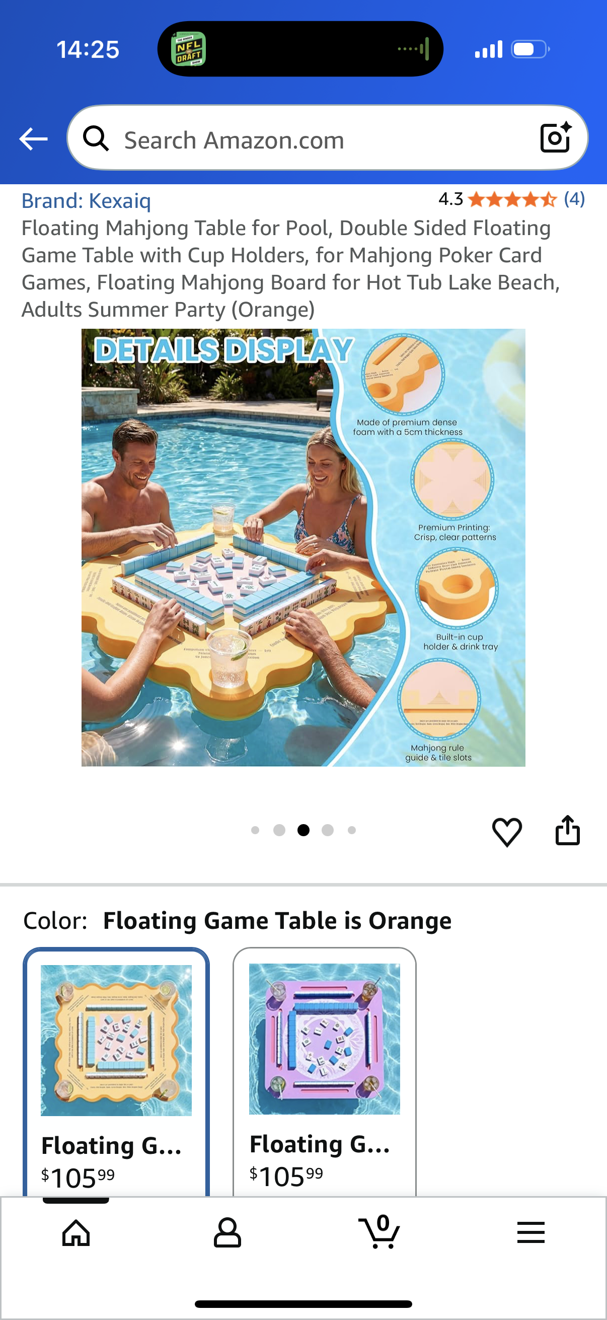 Floating Mahjong Table for Pool, Double Sided Floating Game Table with Cup Holders, for Mahjong Poker Card Games, Floating Mahjong Board for Hot Tub Lake Beach, Adults Summer Party (Orange)