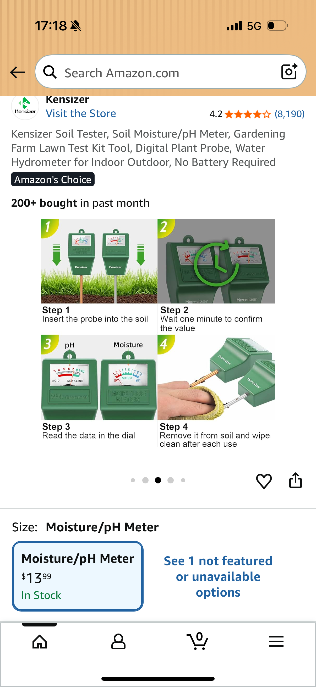 Kensizer Soil Tester, Soil Moisture/pH Meter, Gardening Farm Lawn Test Kit Tool, Digital Plant Probe, Water Hydrometer for Indoor Outdoor, No Battery Required
