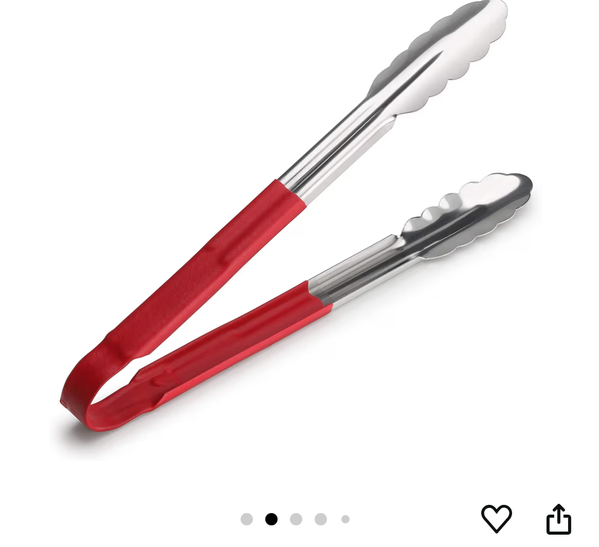 New Star Foodservice 35773 12-Inch Utility Spring Tongs, Stainless Steel, Vinyl Coated, Set of 12, Red