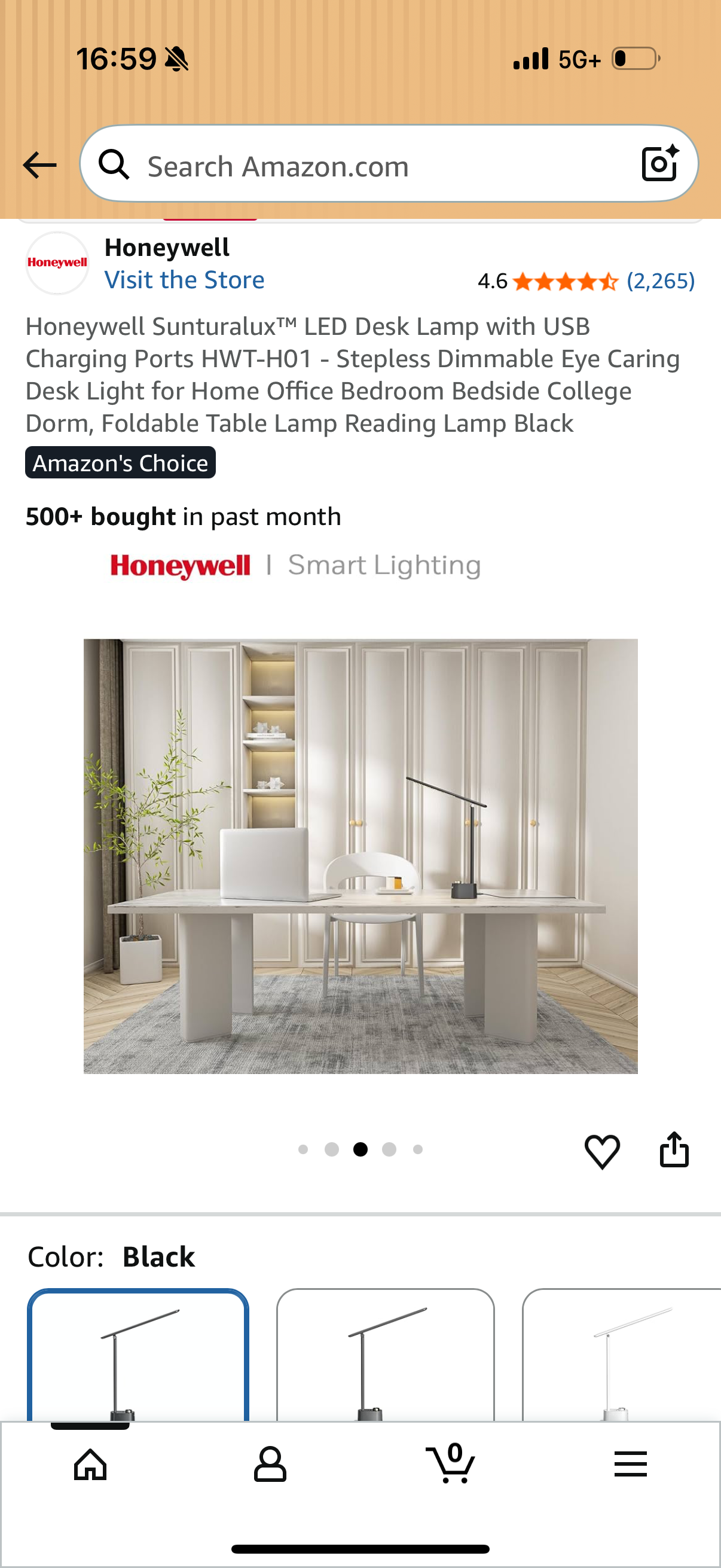 Honeywell Sunturalux™ LED Desk Lamp with USB Charging Ports HWT-HO1 - Stepless Dimmable Eye Caring Desk Light for Home Office Bedroom Bedside College Dorm, Foldable Table Lamp Reading Lamp Black
