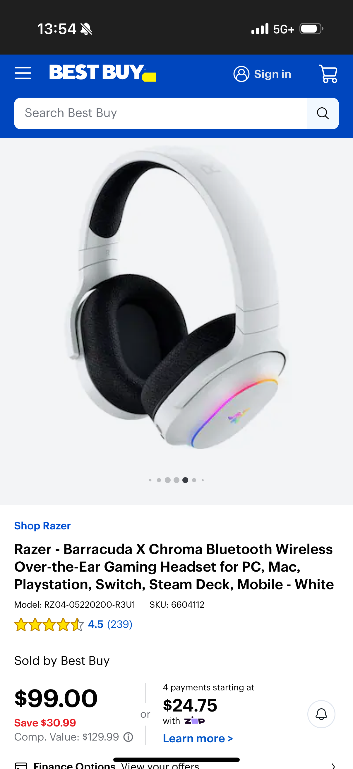 Razer - Barracuda X Chroma Bluetooth Wireless Over-the-Ear Gaming Headset for PC, Mac, Playstation, Switch, Steam Deck, Mobile - White