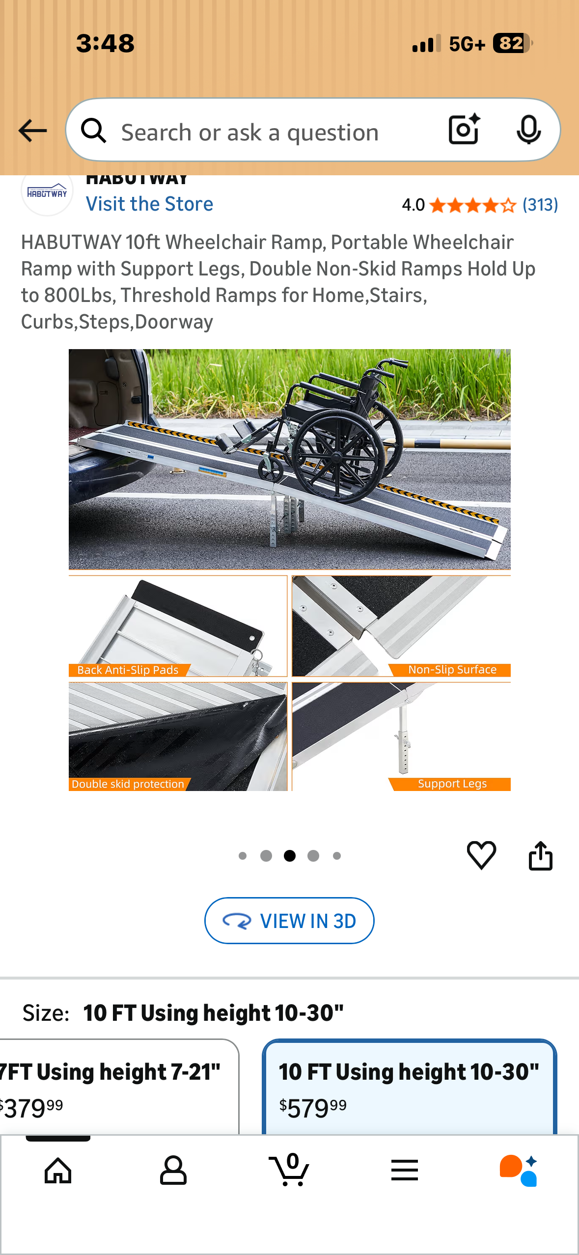 HABUTWAY 10ft Wheelchair Ramp, Portable Wheelchair Ramp with Support Legs, Double Non-Skid Ramps, Holds Up to 800Lbs, Threshold Ramps for Home,Stairs, Curbs, Steps, Doorway (R787)