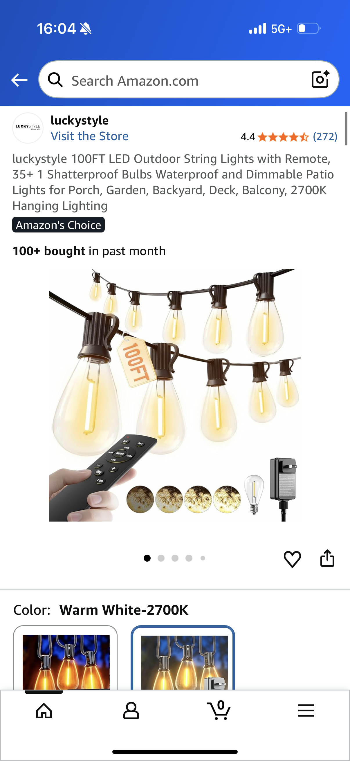 100FT LED Outdoor String Lights with Remote, 35+ 1 Shatterproof Bulbs Waterproof and Dimmable Patio Lights for Porch, Garden, Backyard, Deck, Balcony, 2700K Hanging Lighting