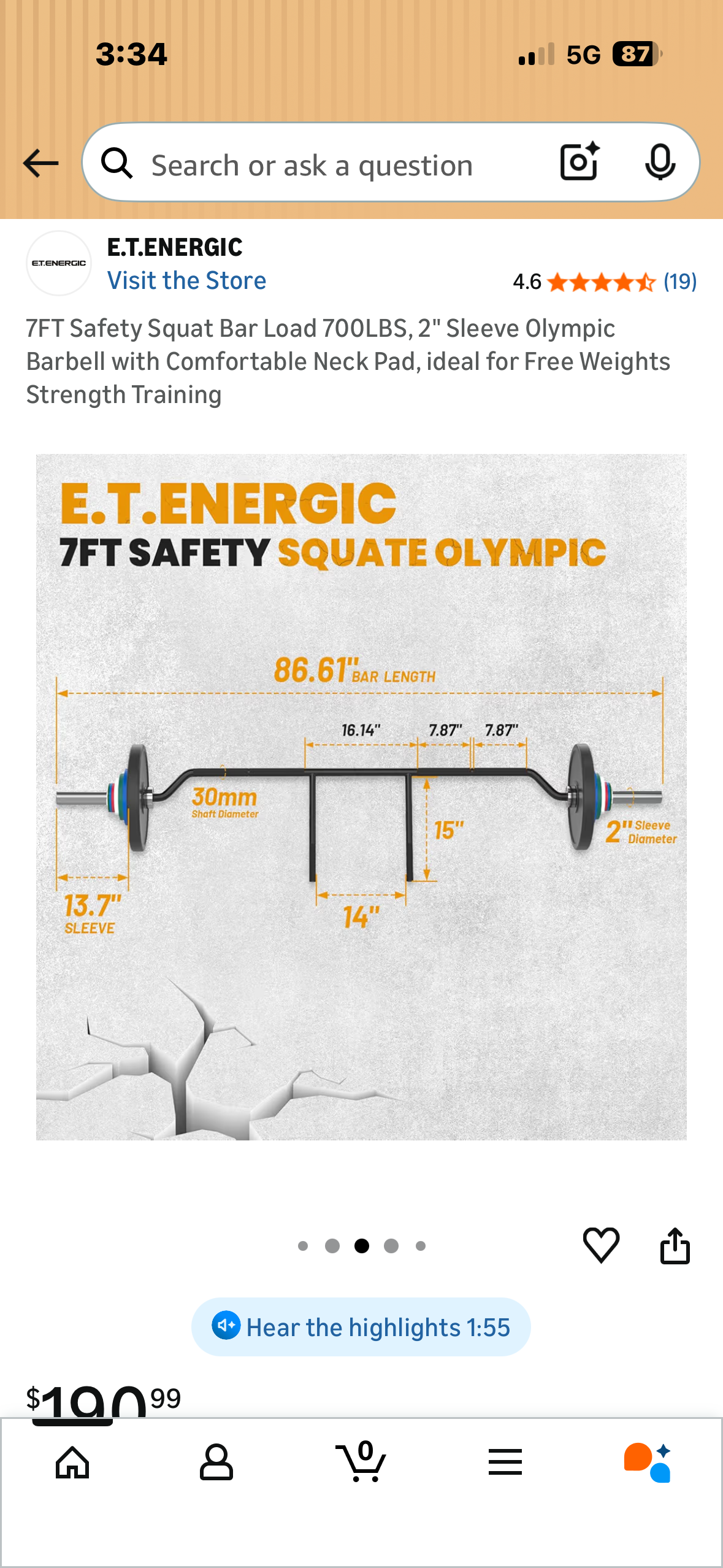7FT Safety Squat Bar Load 700LBS, 2" Sleeve Olympic Barbell with Comfortable Neck Pad, Ideal for Free Weight Strength Training (W632)