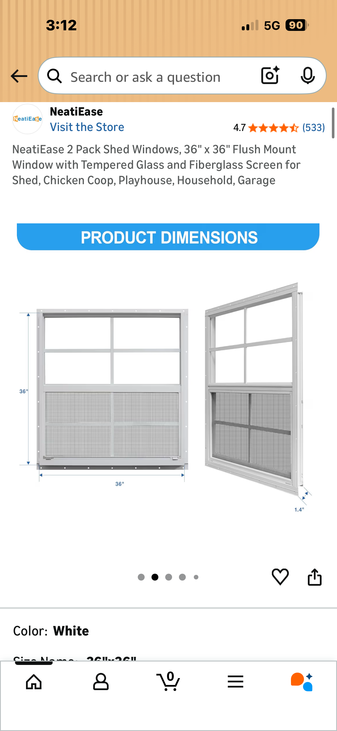 NeatiEase 2 Pack Shed Windows, 36" × 36" Flush Mount Window with Tempered Glass and Fiberglass Screen for Shed, Chicken Coop, Playhouse, Household, Garage G1022)