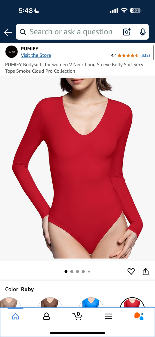 PUMIEY Bodysuits for women V Neck Long Sleeve Body Suit Sexy Tops Smoke Cloud Pro Collection (XS)