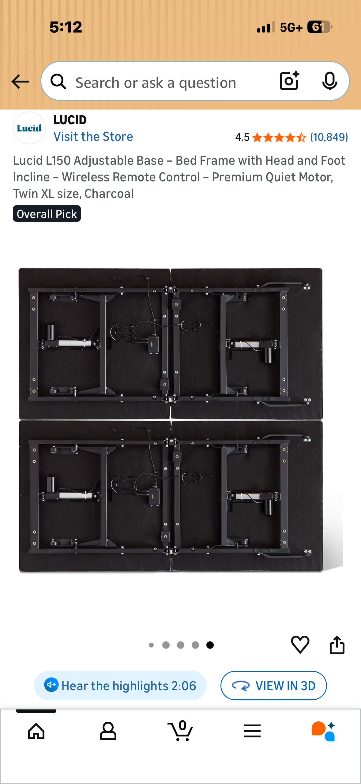 Lucid L150 Adjustable Base - Bed Frame with Head and Foot Incline - Wireless Remote Control - Premium Quiet Motor, Twin XL size, Charcoal (B1231)