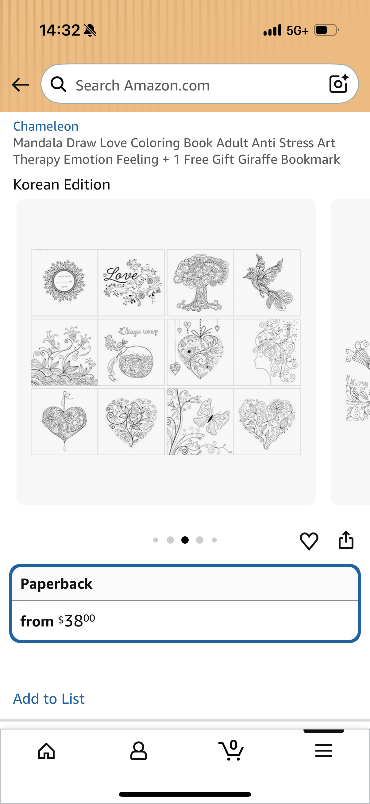Chameleon Mandala Draw Love Coloring Book Adult Anti Stress Art Therapy Emotion Feeling + 1 Free Gift Giraffe Bookmark Korean Edition