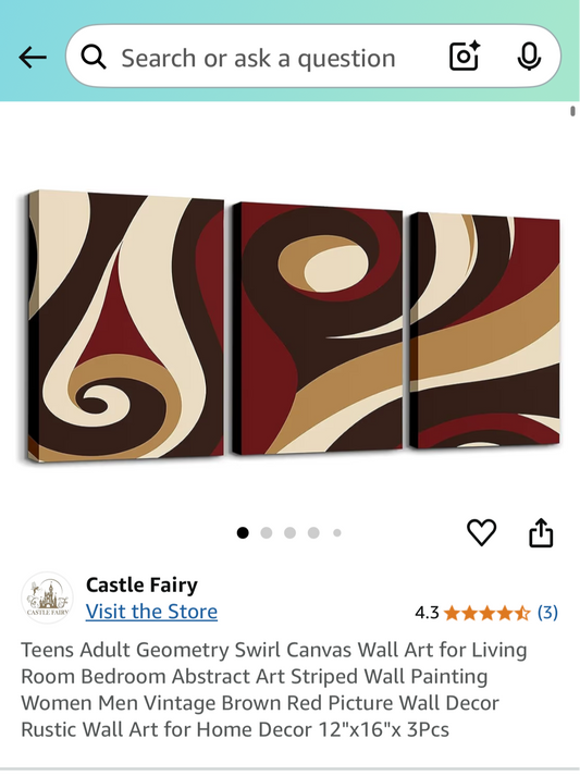 Swirl Canvas Wall Art for Living Room Bedroom Abstract Art Striped Wall Painting Vintage Brown Red Picture Wall Decor Rustic Wall Art for Home Decor 12"x16"x 3Pcs