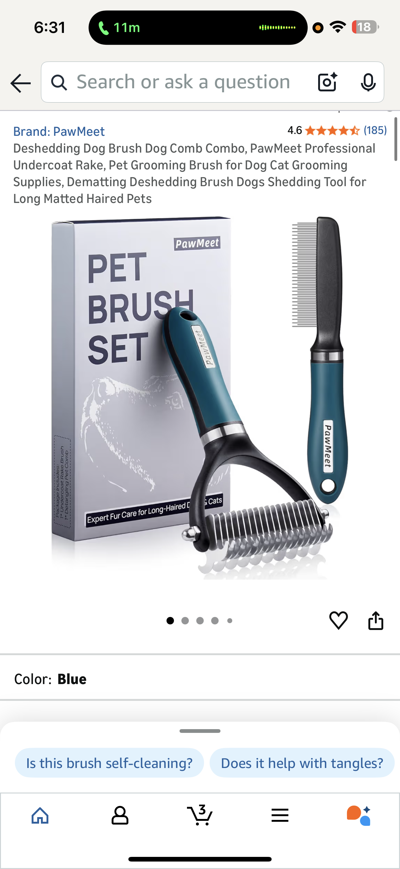 Deshedding Dog Brush Dog Comb Combo, PawMeet Professional Undercoat Rake, Pet Grooming Brush for Dog Cat Grooming Supplies, Dematting Deshedding Brush Dogs Shedding Tool for Long Matted Haired Pets