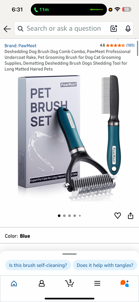 Deshedding Dog Brush Dog Comb Combo, PawMeet Professional Undercoat Rake, Pet Grooming Brush for Dog Cat Grooming Supplies, Dematting Deshedding Brush Dogs Shedding Tool for Long Matted Haired Pets