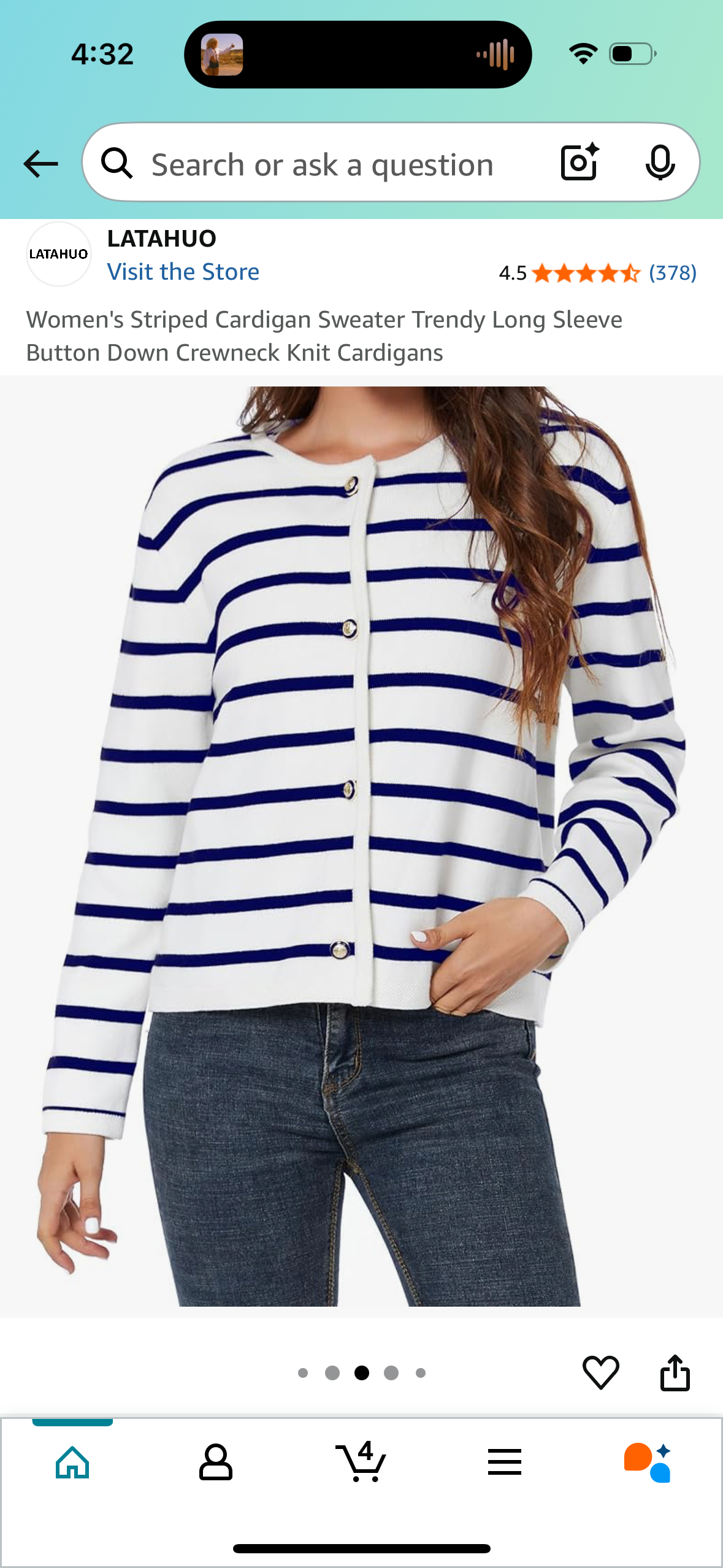 Women's Striped Cardigan Sweater Trendy Long Sleeve Button Down Crewneck Knit Cardigan (Size X-Small)