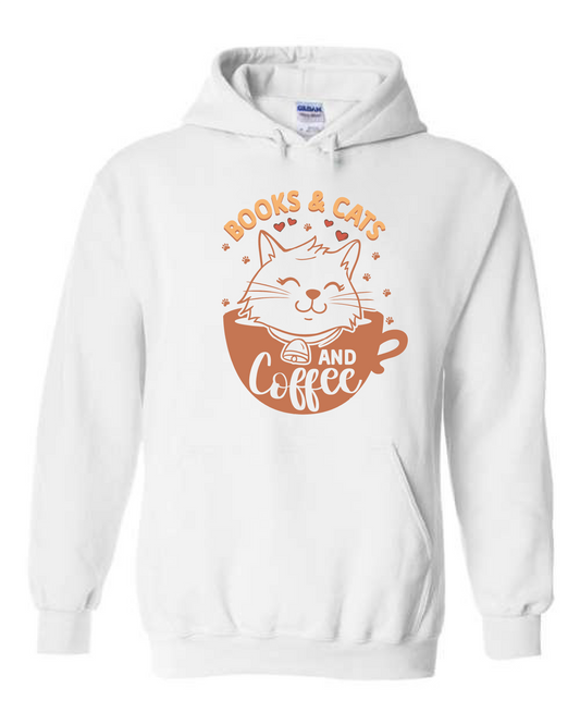 Books & Cats & Coffee (Crewneck & Hooded Sweatshirts Available, Youth & Adult Sizes)
