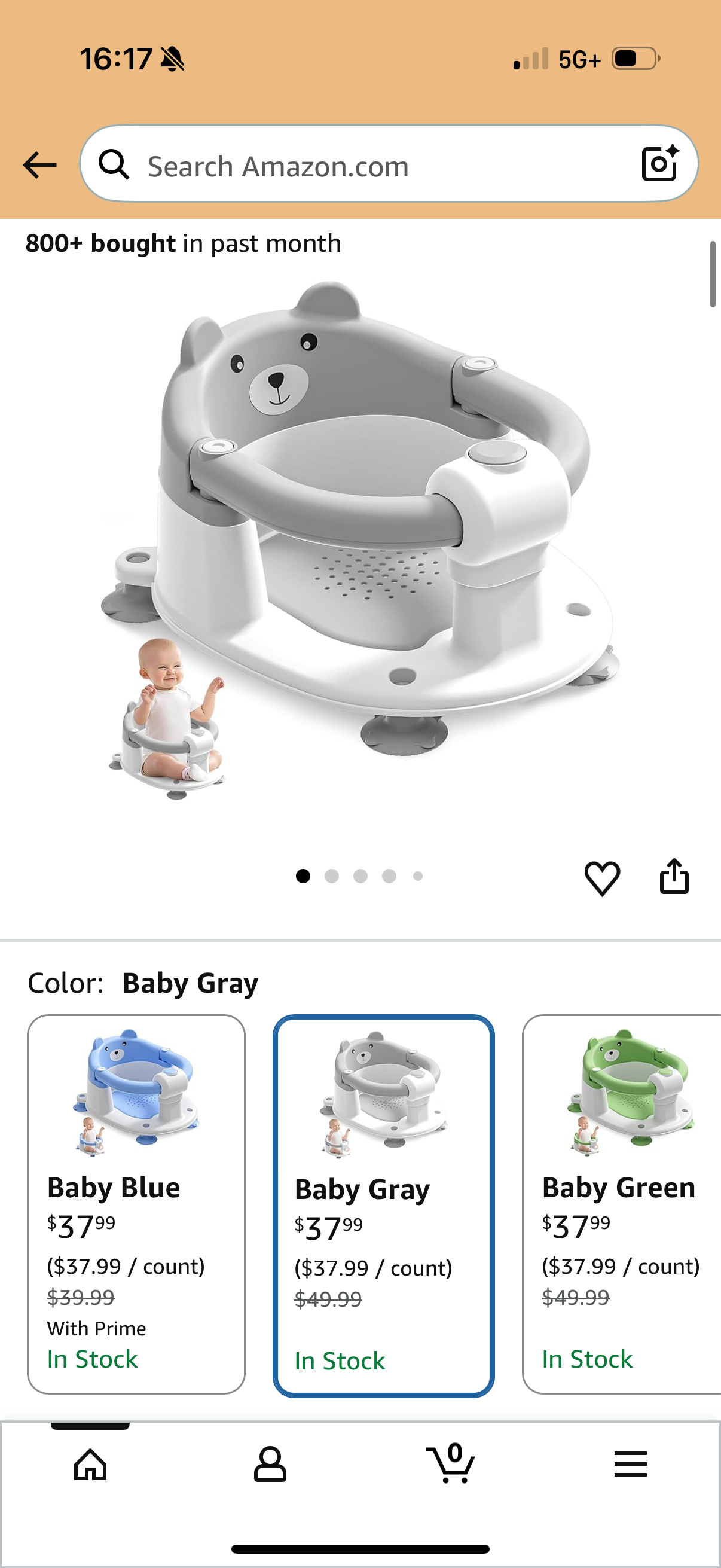 Baby Bath Seat for Babies 6 Months & up, Non-Slip Toddler Bath Seats for Babies Sitting Up, Safe Infant & Newborn Bathtub Chair with 4 Suction Cups & Soft Cushion for Shower,Gray