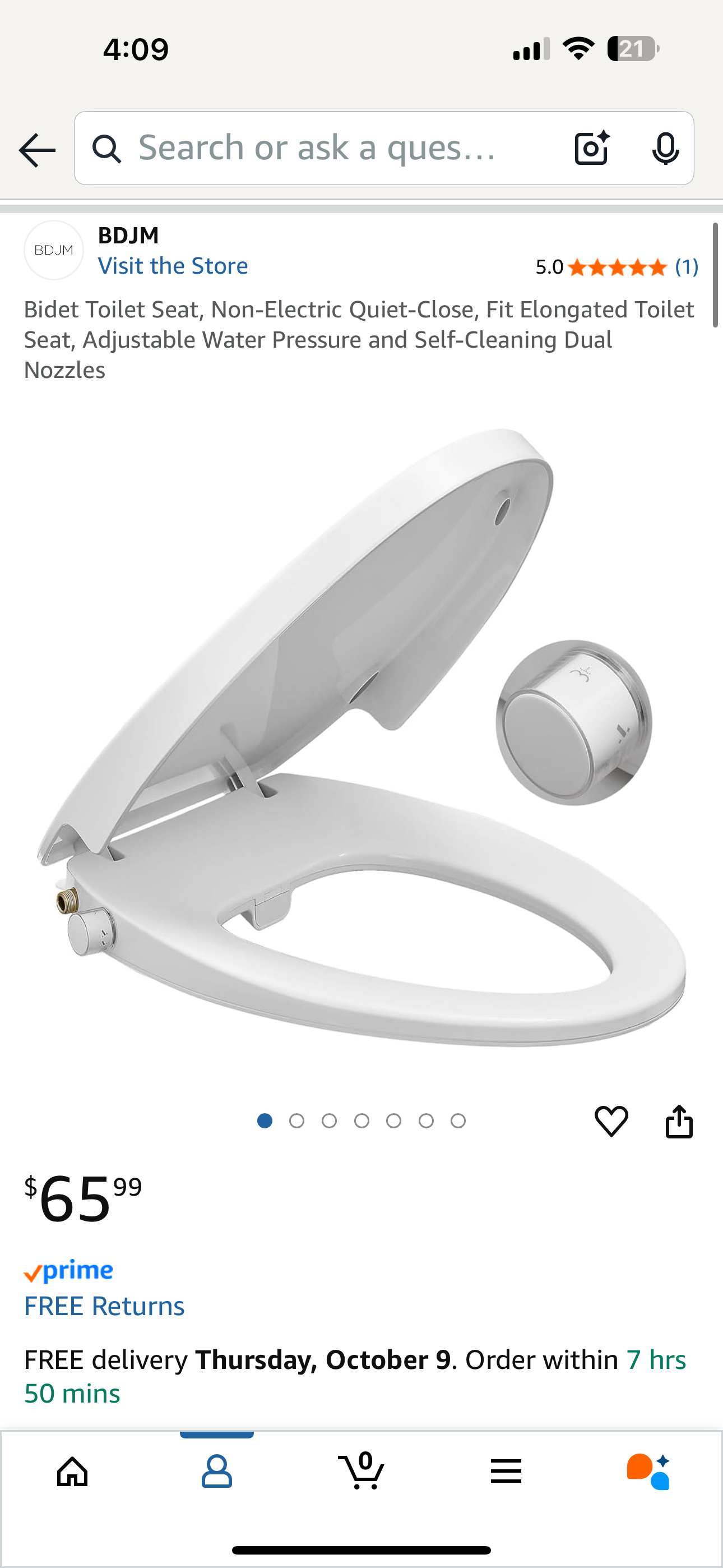 Bidet Toilet Seat, Non-Electric Quiet-Close, Fit Elongated Toilet Seat, Adjustable Water Pressure and Self-Cleaning Dual Nozzles