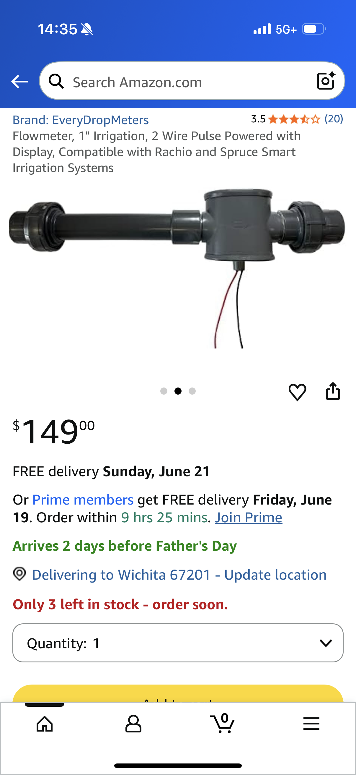 Flowmeter, 1" Irrigation, 2 Wire Pulse Powered with Display, Compatible with Rachio and Spruce Smart Irrigation Systems