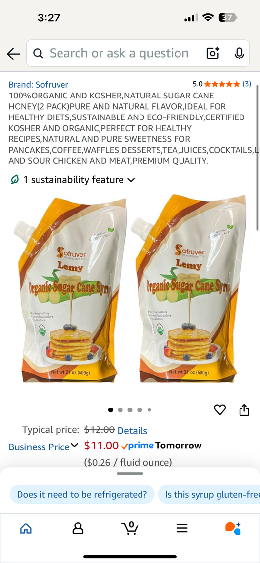 2-Pack Kosher Organic Sugar Cane Syrup
