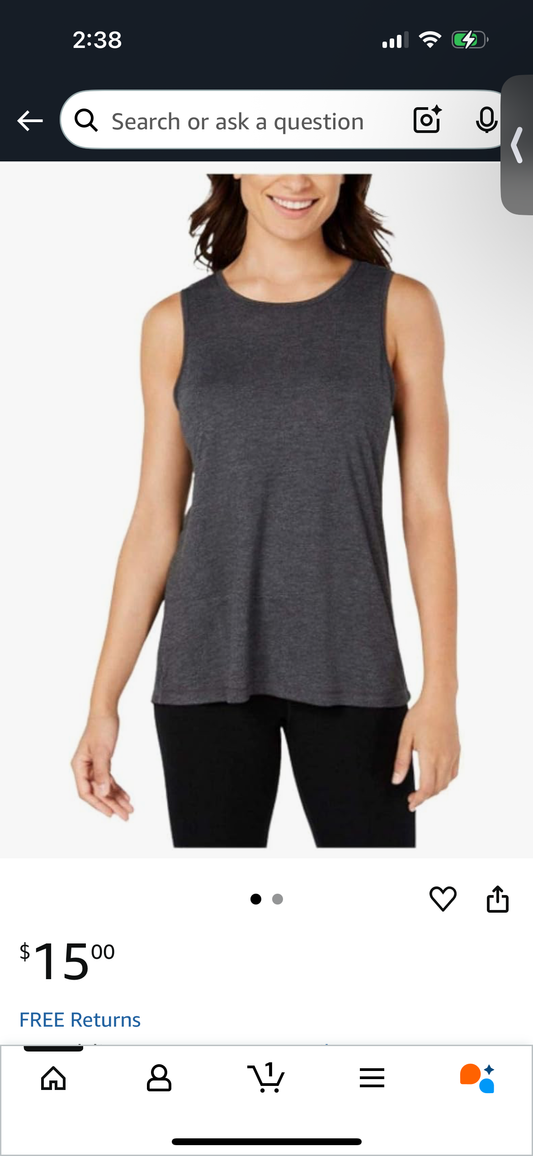 Women's Charcoal Scrunch Back Workout Tank Top (Size XS)