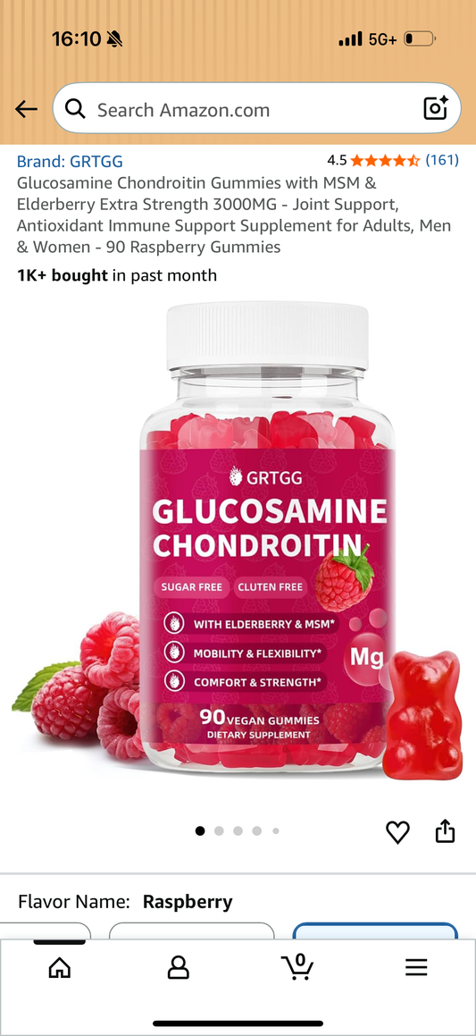 Glucosamine Chondroitin Gummies with MSM & Elderberry Extra Strength 3000MG - Joint Support, Antioxidant Immune Support Supplement for Adults, Men & Women - 60 Raspberry Gummies BB: 10/2026