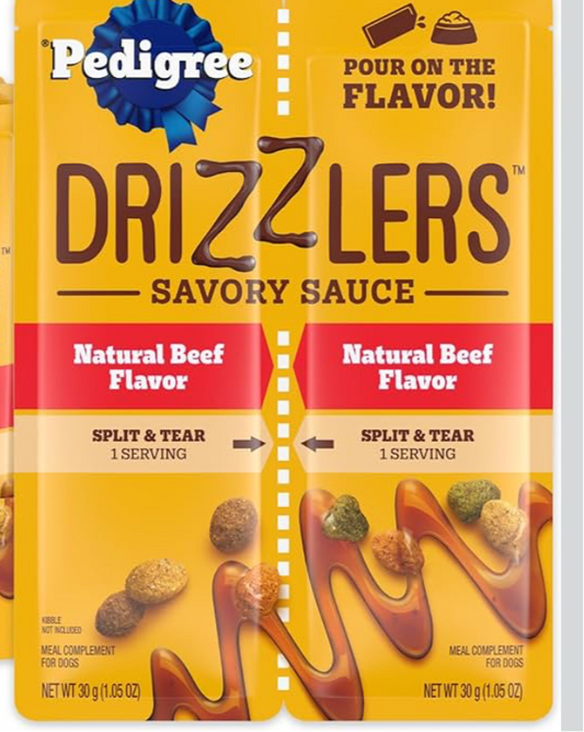 5 packages Pedigree Drizzlers Wet Dog Savory Sauce Natural Beef Flavor