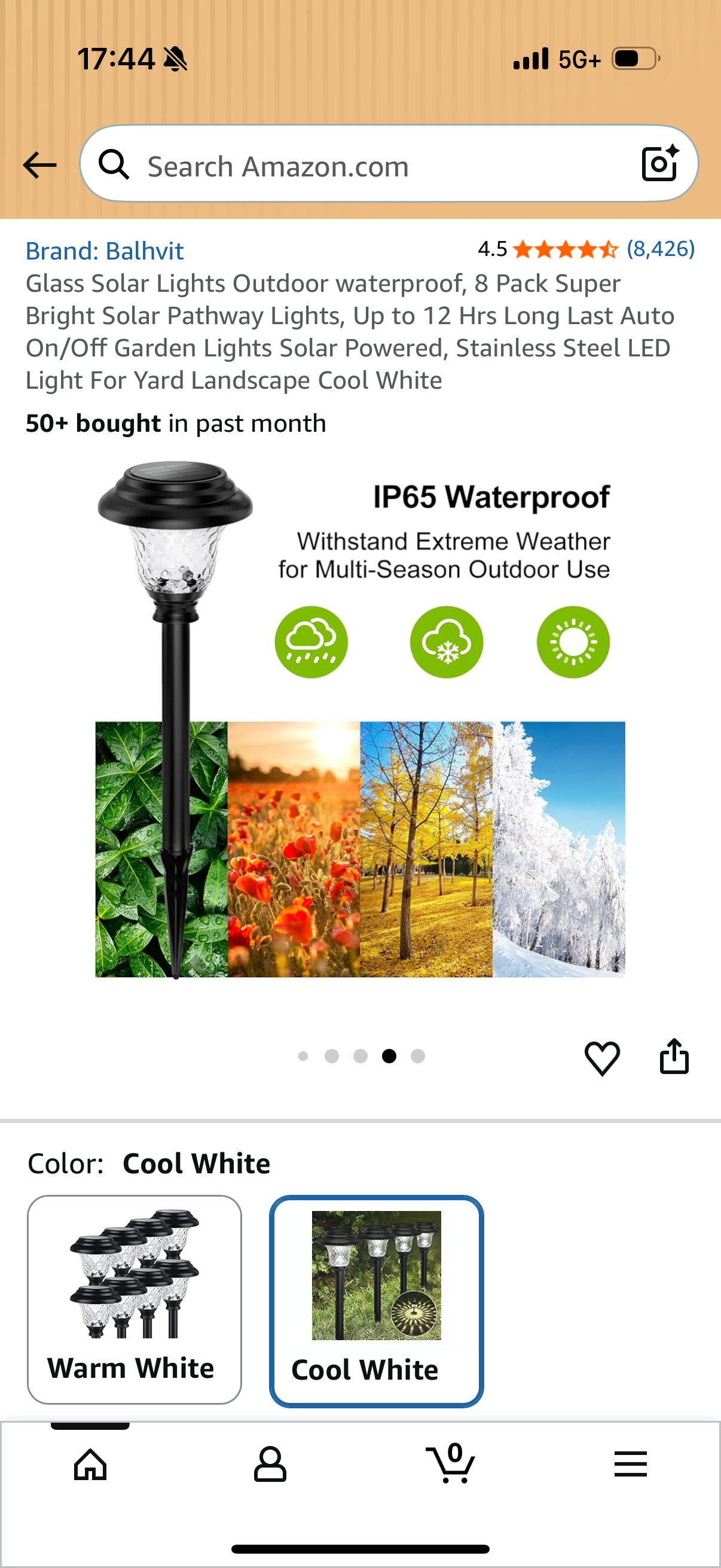 Glass Solar Lights Outdoor waterproof, 8 Pack Super Bright Solar Pathway Lights, Up to 12 Hrs Long Last Auto On/Off Garden Lights Solar Powered, Stainless Steel LED Light For Yard Landscape Cool White