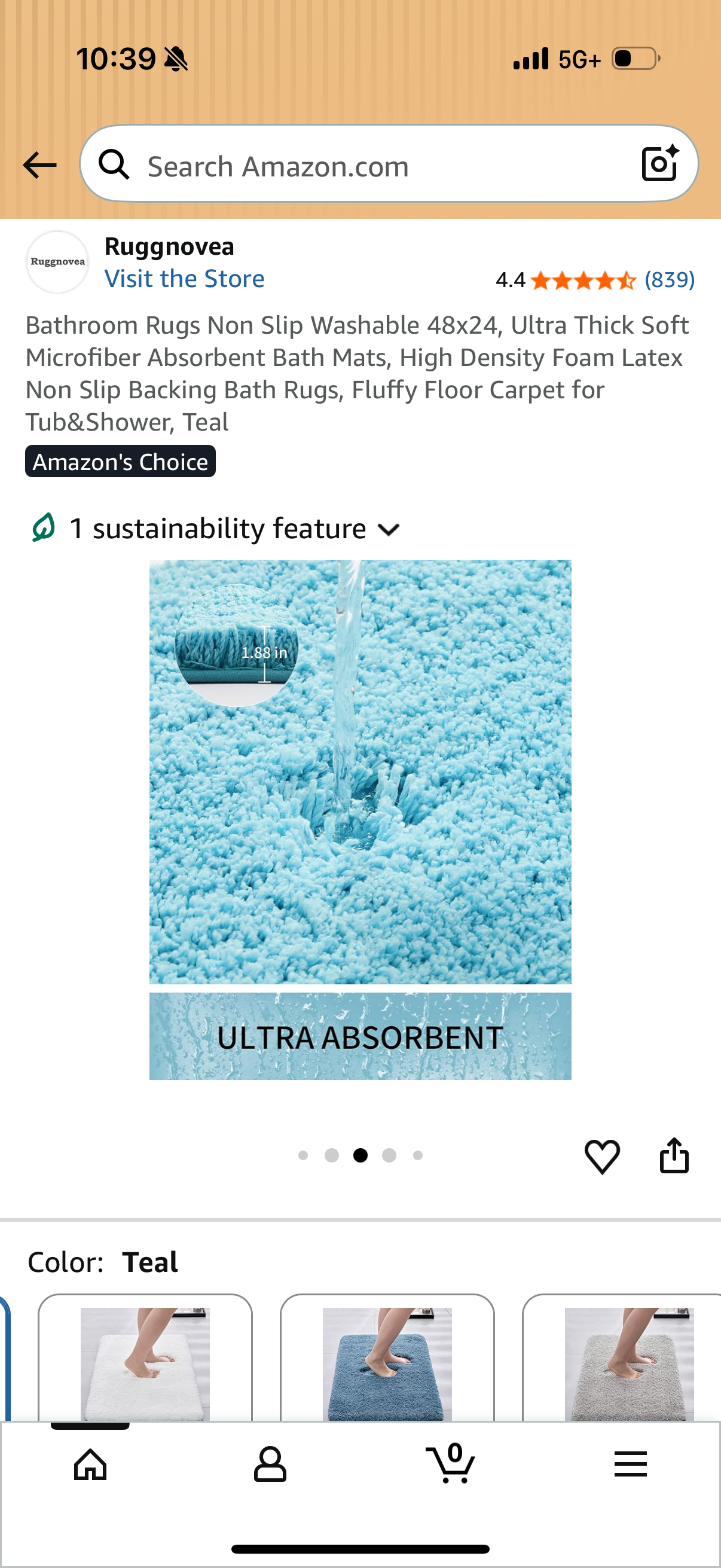 Bathroom Rugs Non Slip Washable 48x24, Ultra Thick Soft Microfiber Absorbent Bath Mats, High Density Foam Latex Non Slip Backing Bath Rugs, Fluffy Floor Carpet for Tub&Shower, Teal