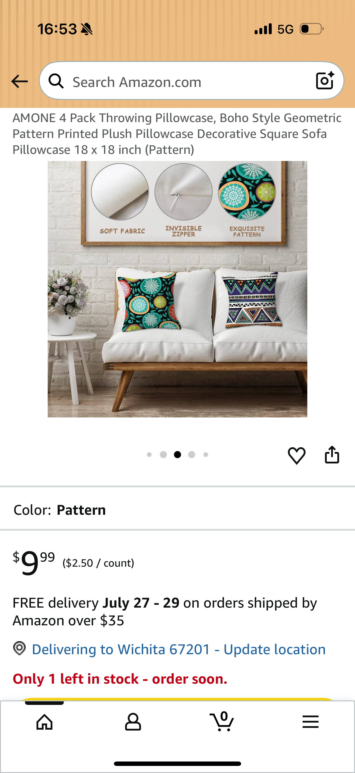 4 Pack Throwing Pillowcase, Boho Style Geometric Pattern Printed Plush Pillowcase Decorative Square Sofa Pillowcase 18 x 18 inch