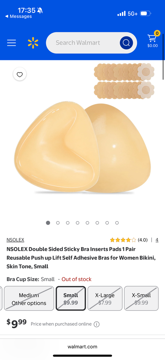 NSOLEX Double Sided Sticky Bra Inserts Pads 1 Pair Reusable Push up Lift Self Adhesive Bras for Women Bikini, Skin Tone, Small