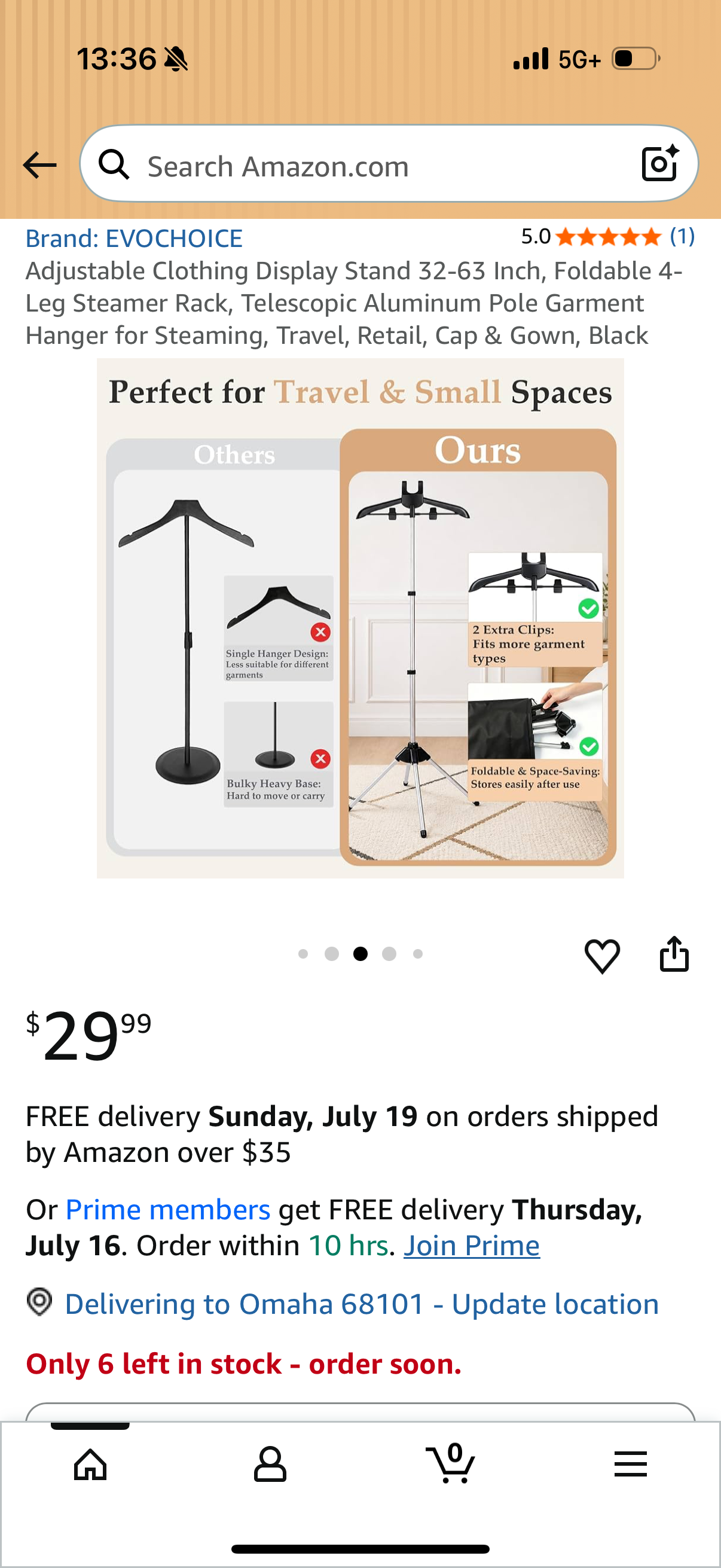 Adjustable Clothing Display Stand 32-63 Inch, Foldable 4-Leg Steamer Rack, Telescopic Aluminum Pole Garment Hanger for Steaming, Travel, Retail, Cap & Gown, Black