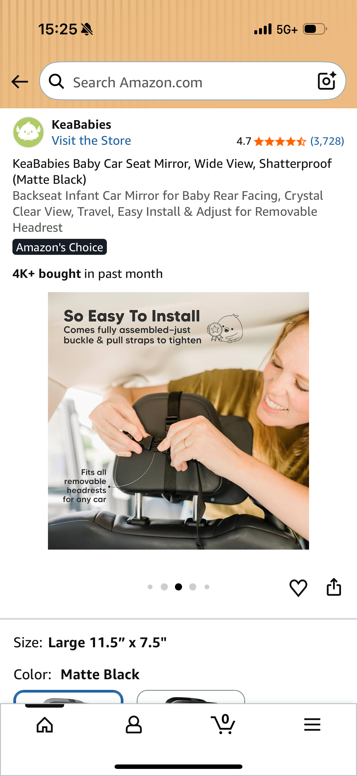 KeaBabies Baby Car Seat Mirror, Wide View, Shatterproof (Black) Backseat Infant Car Mirror for Baby Rear Facing, Crystal Clear View, Travel, Easy Install & Adjust for Removable Headrest