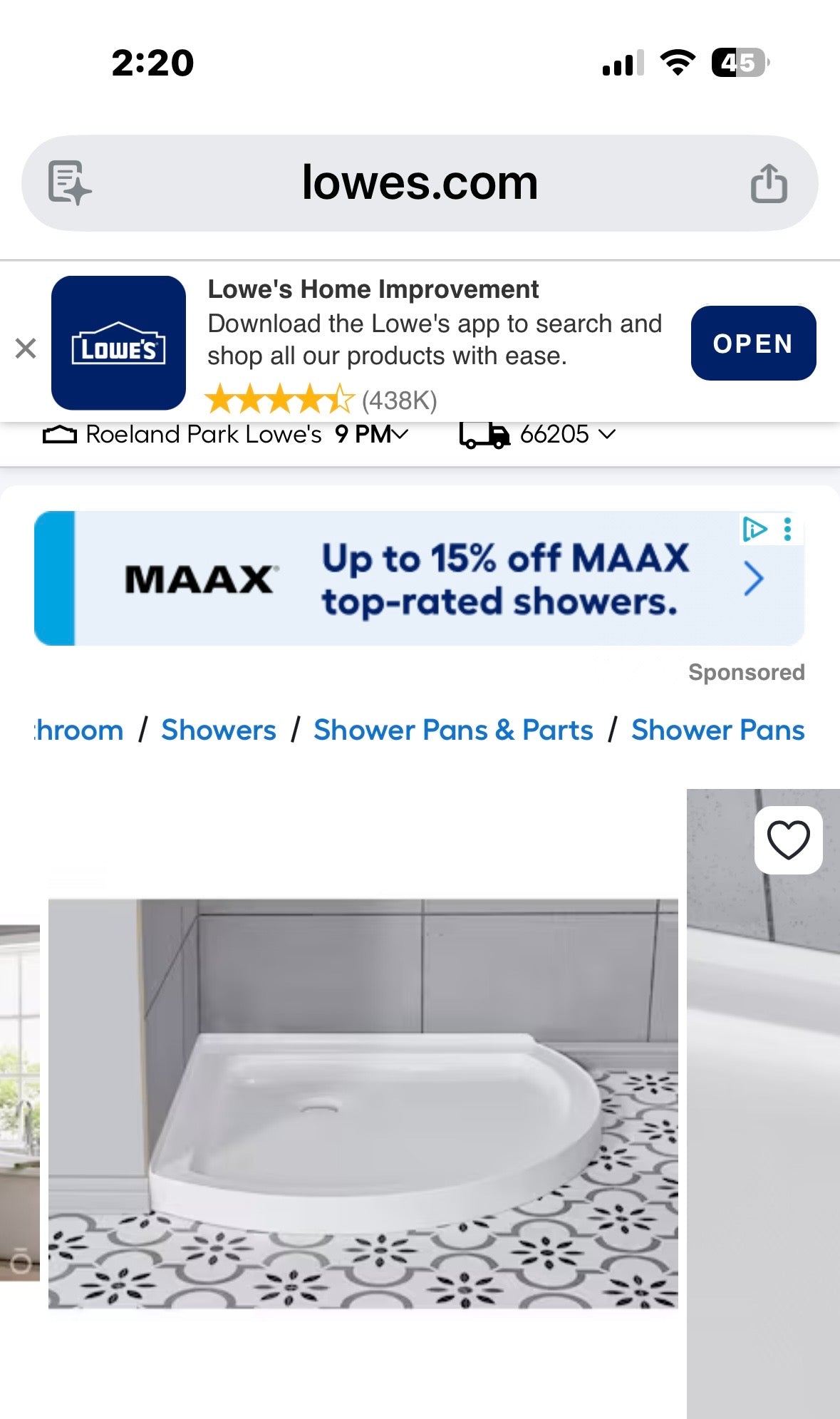 OVE 33”x33”x 4” Corner Shower Base with Standard Drain 15SBU -BEE233-WHTAC (B1214)