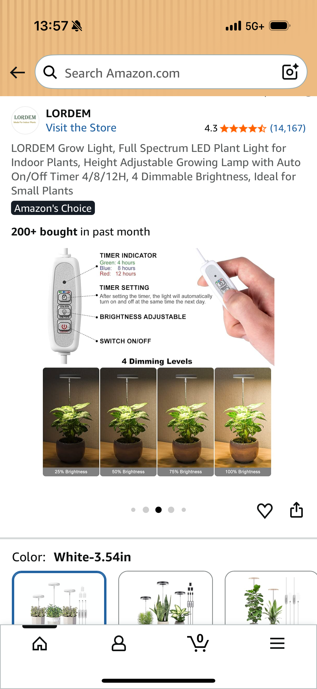 Grow Light, Full Spectrum LED Plant Light for Indoor Plants, Height Adjustable Growing Lamp with Auto On/Off Timer 4/8/12H, 4 Dimmable Brightness, Ideal for Small Plants