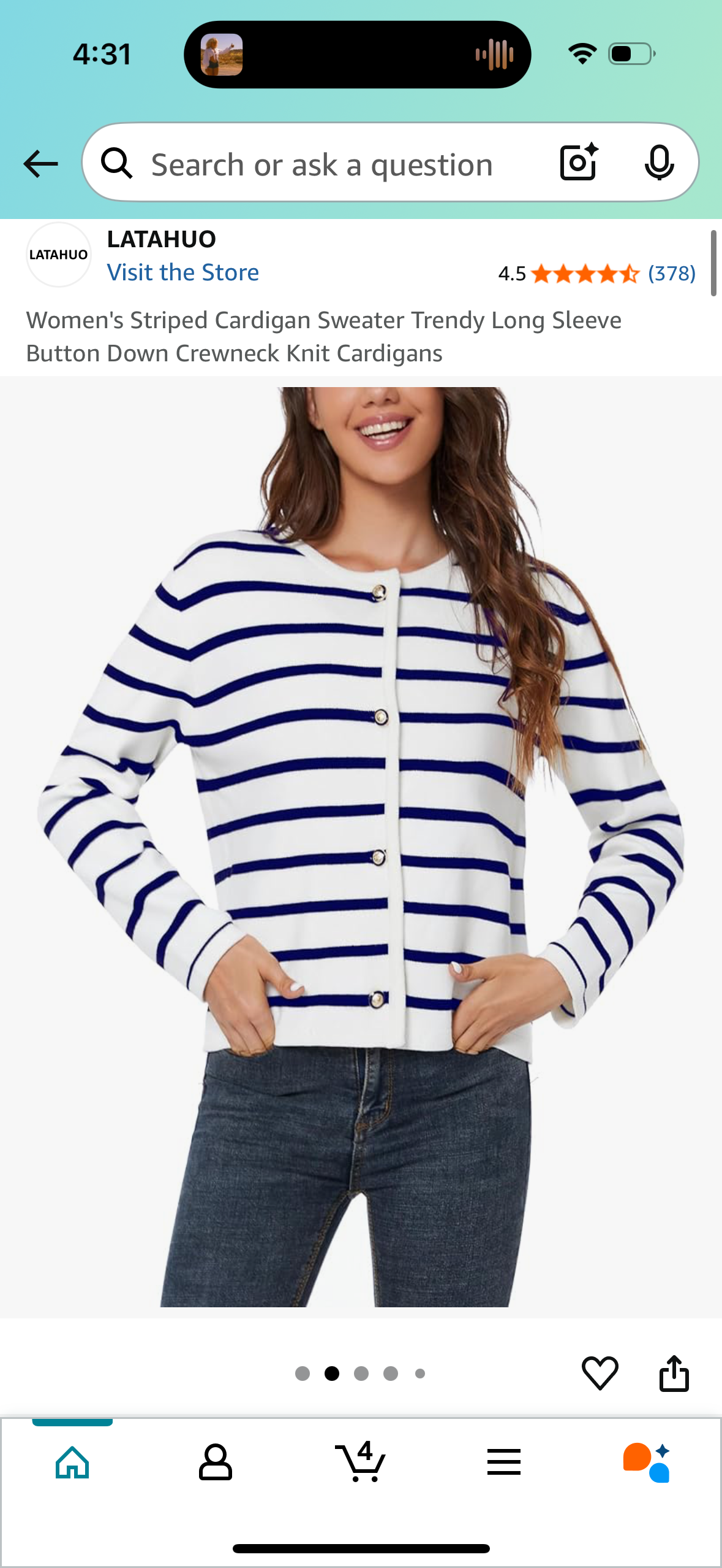 Women's Striped Cardigan Sweater Trendy Long Sleeve Button Down Crewneck Knit Cardigan (Size X-Small)