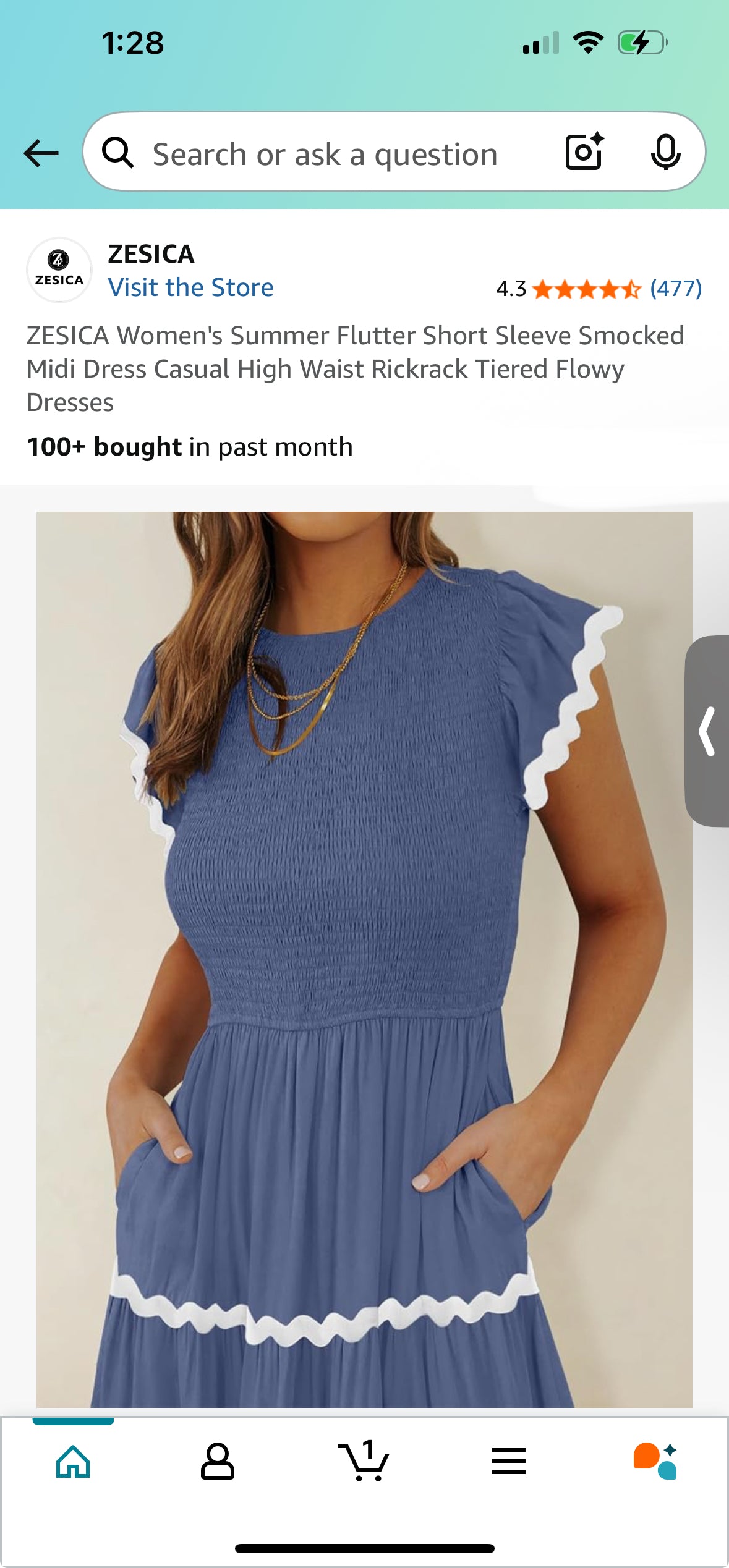 Women's Summer Short Sleeve Midi Dress, Casual Flowy Dress (Size Medium)