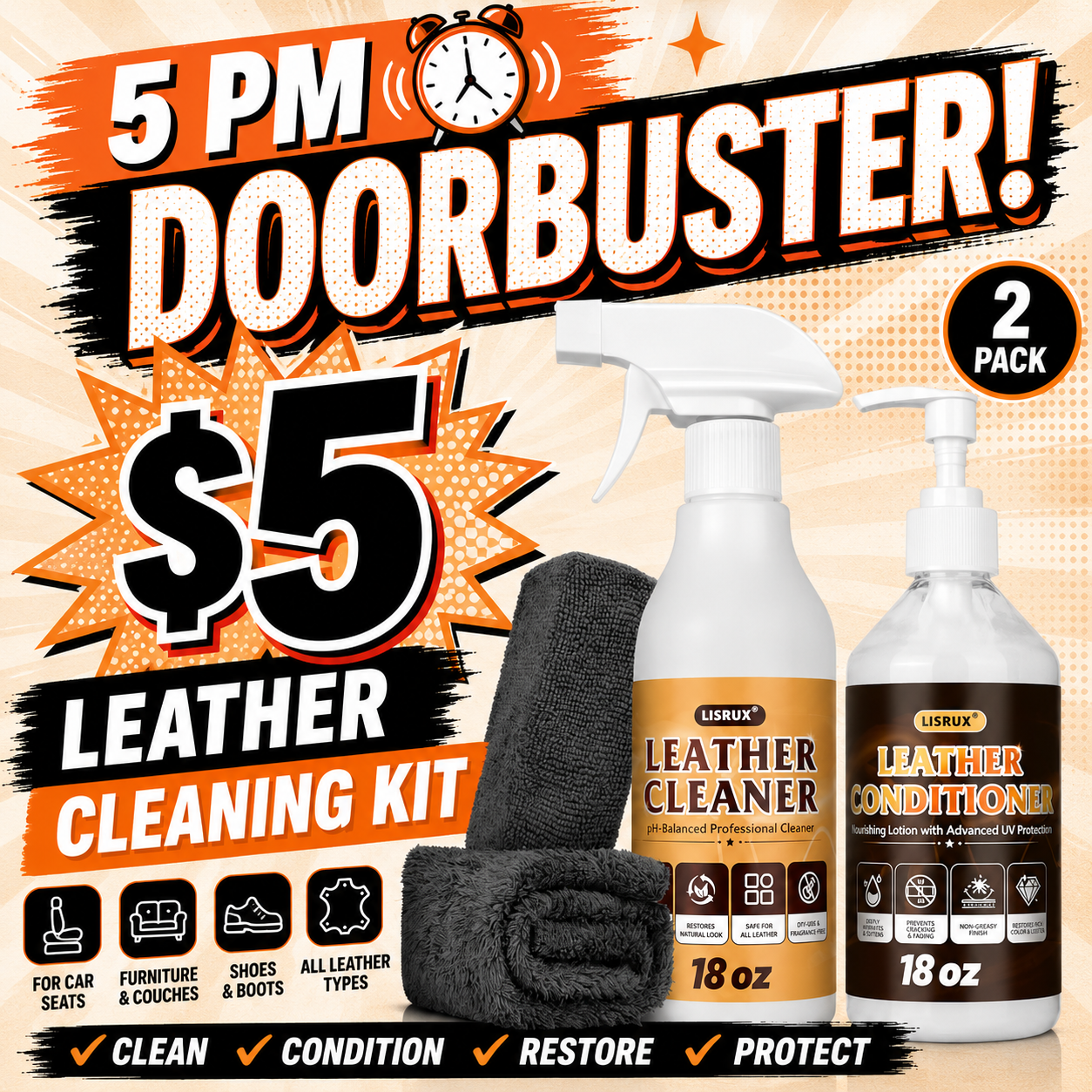 5 PM DoorBuster - Leather Cleaner and Conditioner Kit