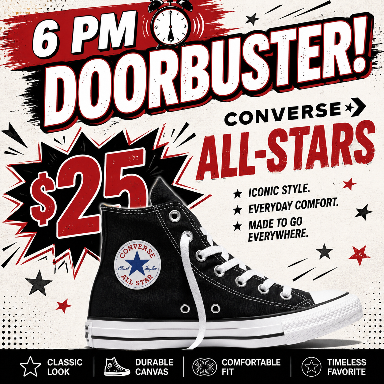 6 PM DoorBuster - Converse Unisex Adult Chuck Taylor All Star Black (Size 9.5 Mens)