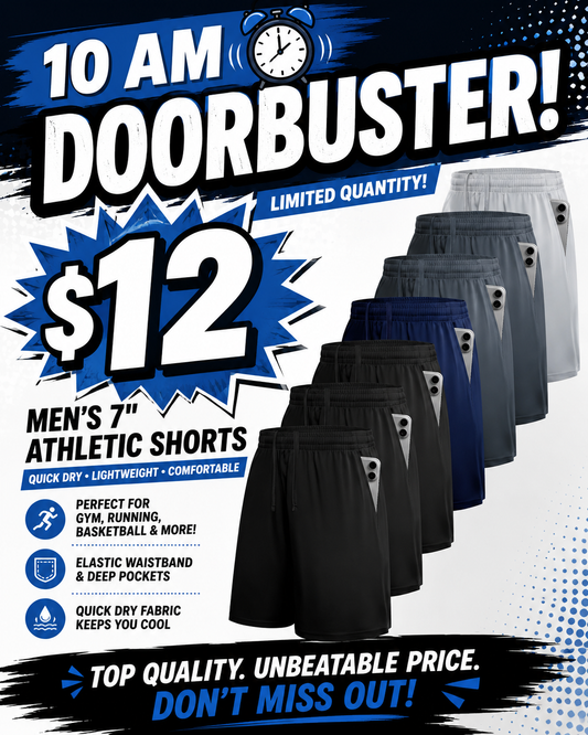 10 AM Door Buster - 7 pairs Men's Athletic Shorts (Size Large)