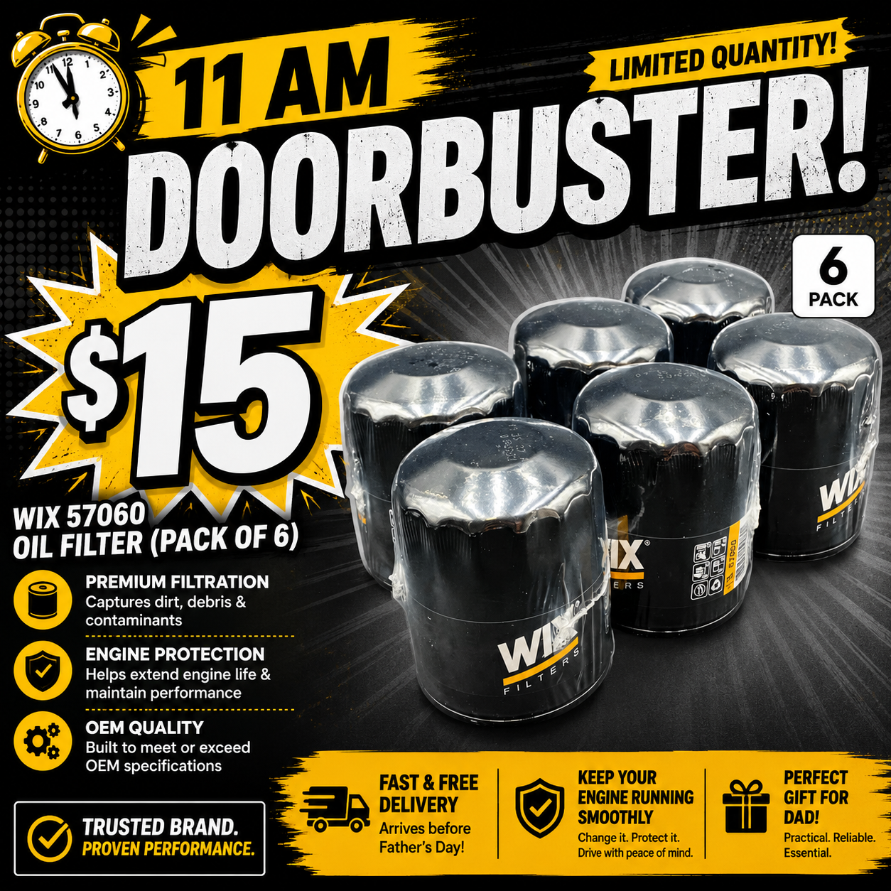 11 AM Door Buster - 6 Pack - WIX 57060 Oil Filter Replacement