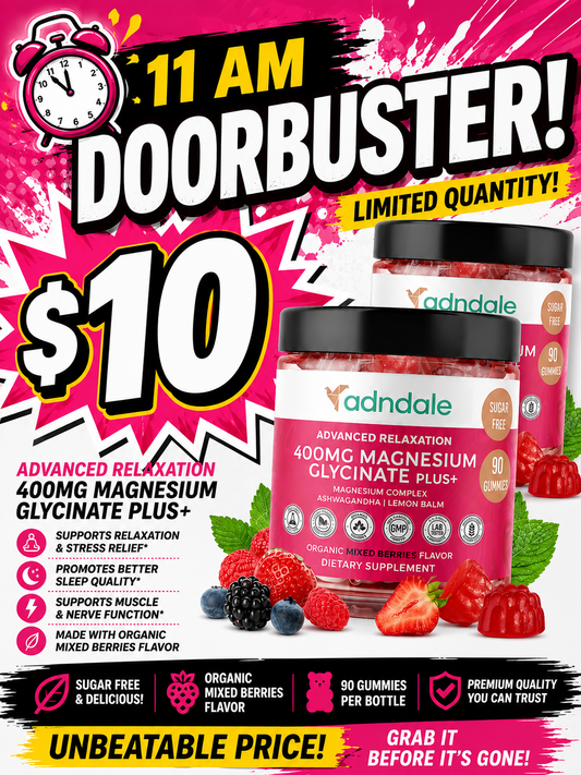 11 AM Door Buster - (2-PACK) Adndale 180 CT Magnesium Glycinate Gummies (Best By 2028)