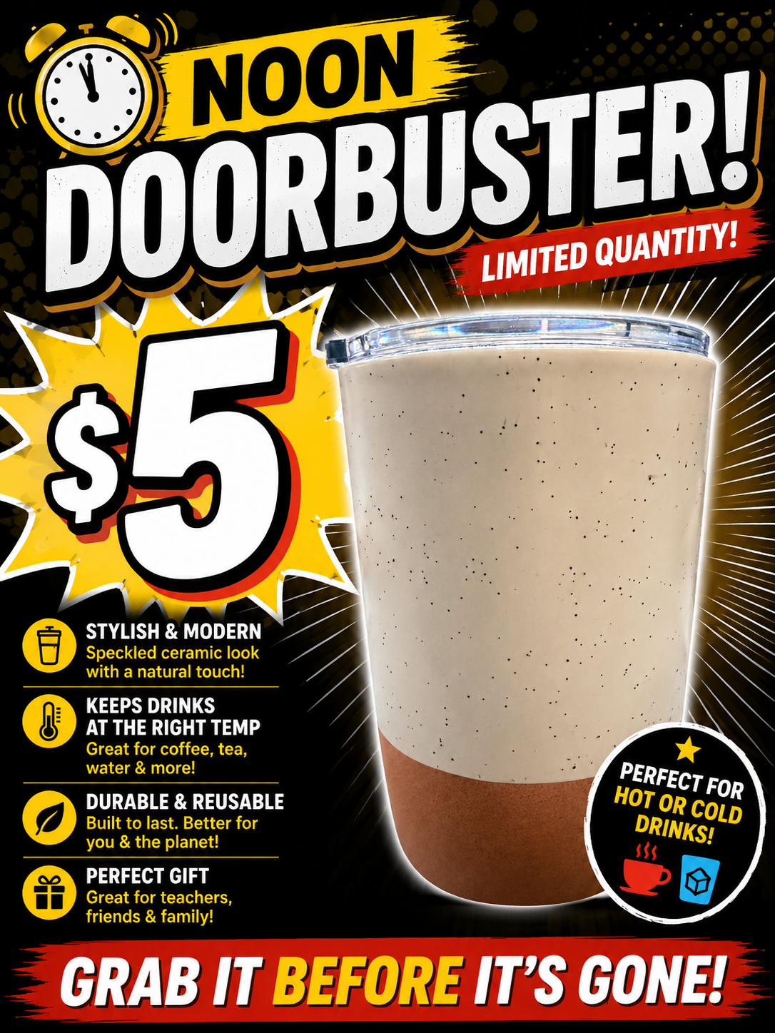 Noon Door Buster - Koupek Double Wall Ceramic Coffee Travel Mug