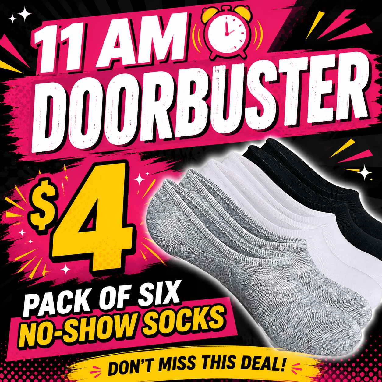 11 AM DoorBuster - Six-pack No Show Socks